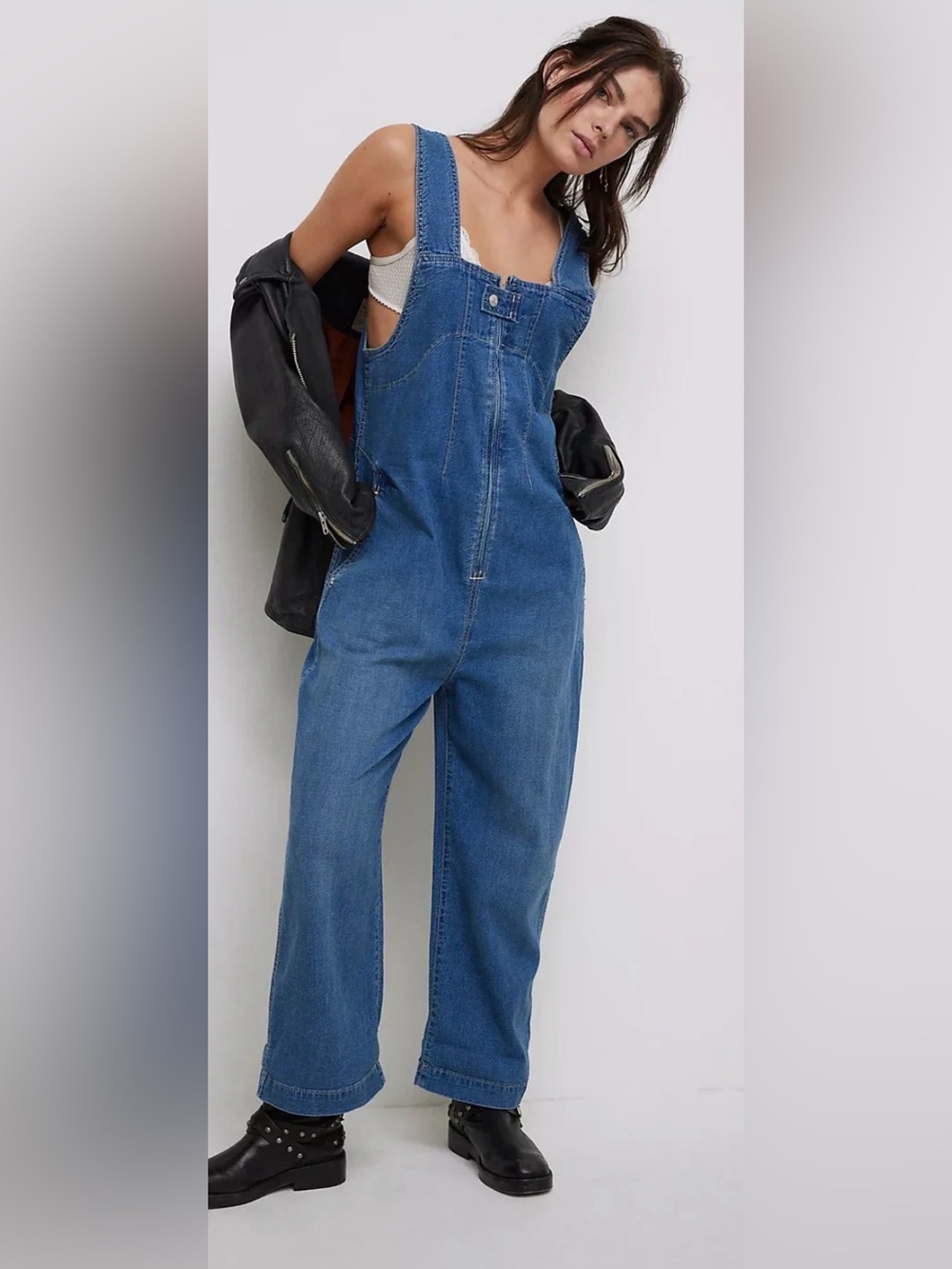 NWT Free People We The Free Jude Overalls in Mid Indigo Size XL